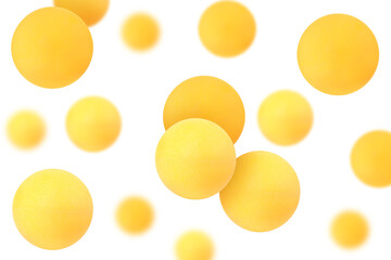 Wall Mural - Many table tennis balls falling on white background