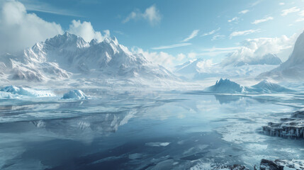 Wall Mural - The frozen water on an island, in the style of matte painting.