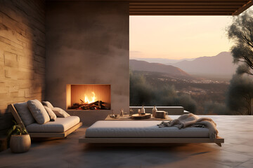 Wall Mural - outdoor retreat with a sleek fireplace