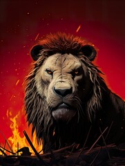 Poster - lion in the night