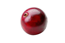 A Close-up Of A Single Cranberry On A White Background. The Cranberry Is A Small, Round Fruit With A Bumpy Texture. It Is A Deep Red Color, With Some Lighter Highlights Where The Light Hits It.