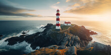 The Majestic Sunset: A Beautiful Lighthouse On The Rocky Coastline, Guiding Travelers Towards Serenity And Adventure Amidst The Scenic Ocean Landscape