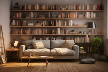 Poster - living room with bookshelf