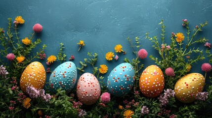 Canvas Print - easter eggs and flowers