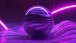 3d video animation of surreal mystic alien ball or sphere sculpture in curve wavy organic lines forms in deformation process in translucent matte plastic material with purple neon laser round stripe 