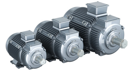 Wall Mural - Set of industrial electric motors, 3D rendering isolated on transparent background