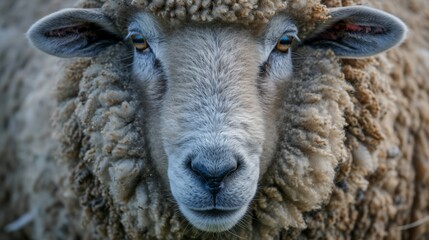 Wall Mural - A macro portrait of a sheep, capturing the intricate patterns of its wool, generated with AI