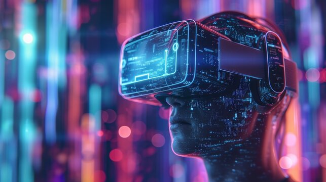 Metaverse digital cyber world technology, man with virtual reality VR goggle playing AR augmented reality game and entertainment, NFT game futuristic lifestyle 3d illustration   