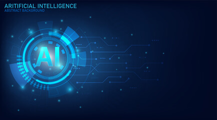 Leinwandbilder - Artificial intelligence technology circuit board. Technology abstract background. Futuristic concept technology artwork for web, banner template. Big data and machine learning. Vector illustration