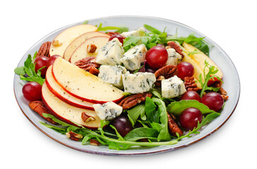 Wall Mural - Fresh Apple Salad with Blue Cheese, Grapes, Pecans and Salad Mix, Fall Salad on White Background, Comfort Food