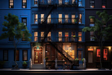 Apartment Buildings At Night In New York City