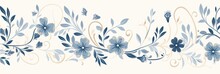 Light Ivory And Dusty Blue Color Floral Vines Boarder Style Vector Illustration 