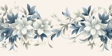 Light Ivory And Dusty Blue Color Floral Vines Boarder Style Vector Illustration 