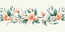 Light Mintcream And Blush Peach Color Floral Vines Boarder Style Vector Illustration 