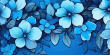 Mahogany Vector Illustration Cute Aesthetic Old Electric Blue Paper With Cute Electric Blue Flowers