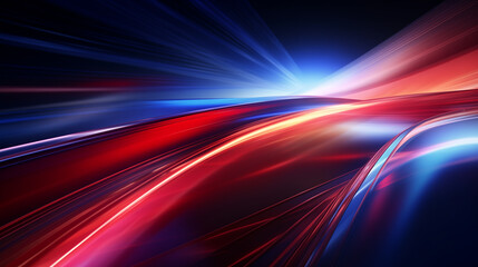 Wall Mural - high speed light trails 3d, abstract wallpaper or background, modern technology backdrop, red and bl