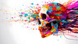 Brightly colored skull faces contrast freely in a punk style..​