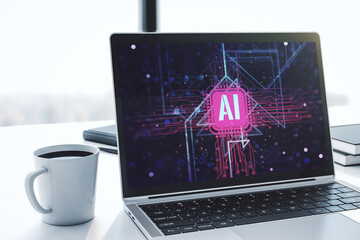 Wall Mural - creative artificial intelligence symbol concept on modern computer monitor. 3d rendering