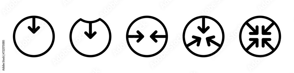 Reduce symbol icon set in black color. Reduce recycle compress symbol icon set. Transform, modify, convert, reuse icon set in black color isolated on white background. 