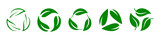 Fototapeta  - Leaf recycling symbol icon set. Biodegradable leaf recycling symbol set in green color. Recycling, reusing symbol in green color isolated on white background.