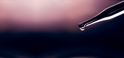 Wall Mural - macro science experiment beaker close-up,op view macro shot of pipette injects oil into transparent 