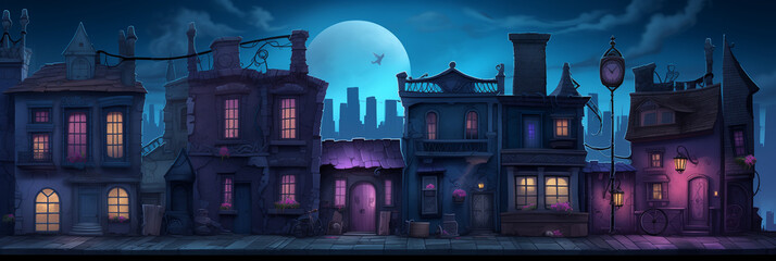 Wall Mural - Dark Mysterious Village. Background image 3808x1280 pixels. Neo Game Art 012