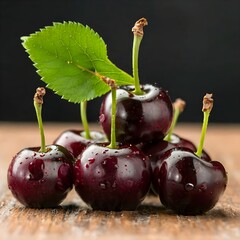 Poster - cherries on a black background