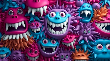 Wall Mural - Cartoon Monster Illustration.Cute and Funny Cartoon Alien