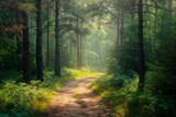 Fototapeta Natura - Artistic conception of beautiful landscape painting of nature of forest, background illustration, tender and dreamy design.