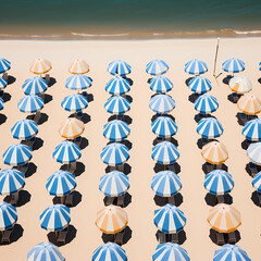 Sticker - Rows of identical beach umbrellas on a sandy shore