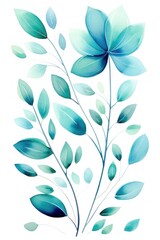 Wall Mural - Teal several pattern flower, sketch, illust, abstract watercolor