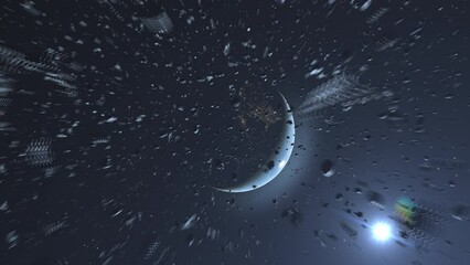 Wall Mural - camera inside meteor shower heading planet earth outer space cinematic view, 4k, 2024