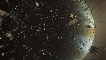Wall Mural - camera inside meteor shower heading planet jupiter outer space cinematic view, 4k, 2024