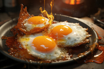 Wall Mural - Perfectly cooked sunny side up eggs with crispy edges, ready to be served for breakfast