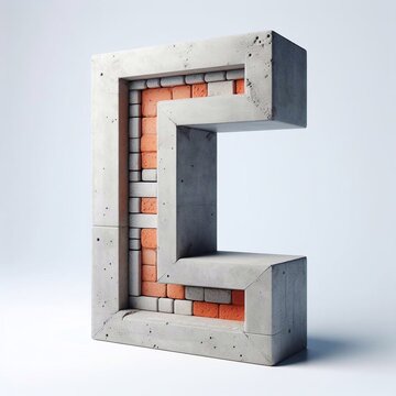 L letter shape created from concrete and briks. AI generated illustration