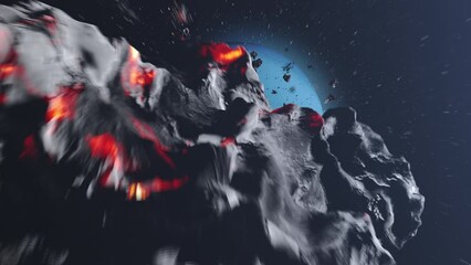 Wall Mural - meteors and large asteroid heading planet neptune outer space cinematic view, 4k, 2024