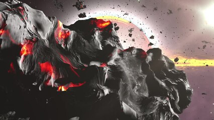 Wall Mural - black hole pulling rocks and space debris 3d rendering of large black hole pulling asteroids, 2024
