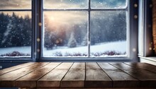A Table By A Window With A View Of A Snowy Landscape 