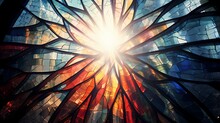 Abstract Patterns Created By Sunlight Streaming Through A Stained Glass Window
