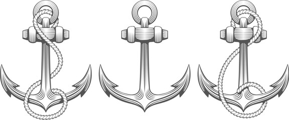 Wall Mural - sailing engraving anchor set