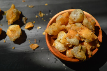 Wall Mural - Snack on dry dumplings or  siomay cikruh. Made from dumpling skin and tapioca flour which are fried and seasoned.