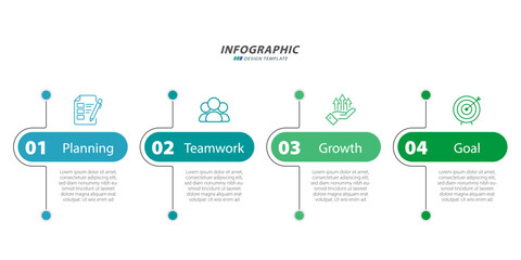 Poster - Timeline infographic template. 4 Step timeline journey, calendar Flat simple infographics design template. presentation graph. Business concept with 4 options, vector illustration.