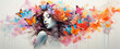 illustration of a banner with a woman portrait with painted butterflies
