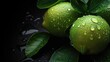 Fresh Limes with Water Droplets on a Dark Surface