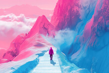 Surreal Artwork Of A Psychedelic And Abstract Mountain Scenery In The Alps With A Glacier