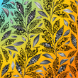 Pattern from silver and black ornamental leaves on colorful backdrop. Background for invitation of greeting card template, cover, web design, wrapping paper
