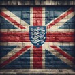 UK flag overlay on old granite brick and cement wall texture for background use