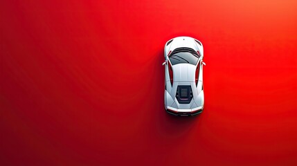 Top view, white racing car on red background.