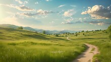 Dirt Road In A Meadow. 4k Video Animation
