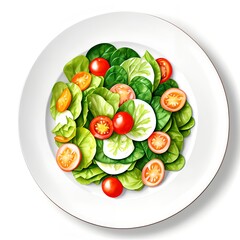 Wall Mural - Healthy salad plate, watercolor illustration